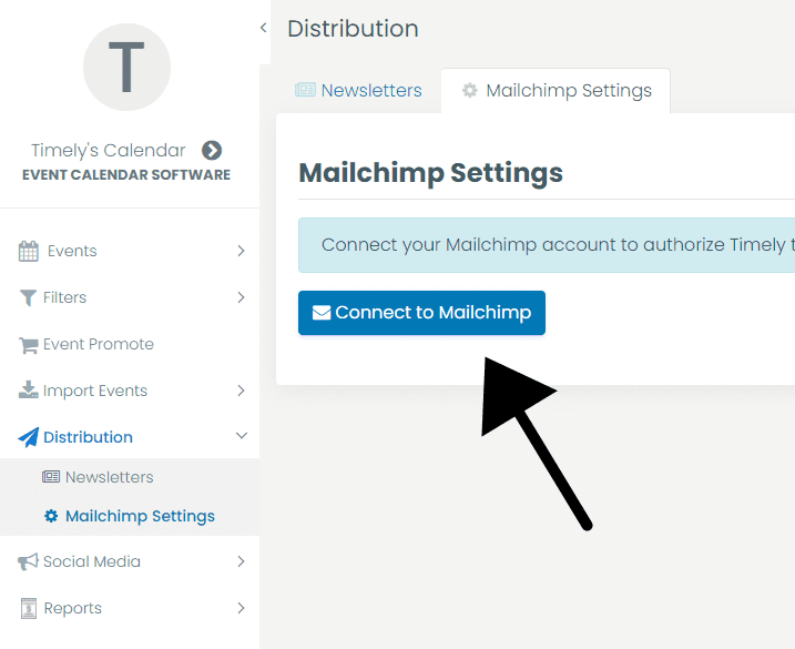 print screen of the Mailchimp settings and connect option