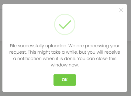 system message informing you that the file has been successfully imported.