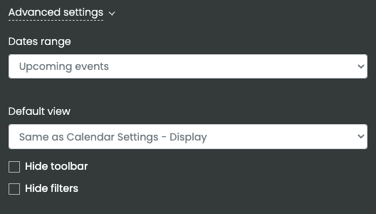print screen of advanced settings to embed your calendar