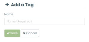  print screen of the “Add a Tag” area in the right panel where you can type a name for a new tag and click the Save button to confirm the action 
