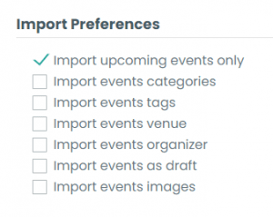  print screen of the import preferences that you can choose before uploading an ICS file