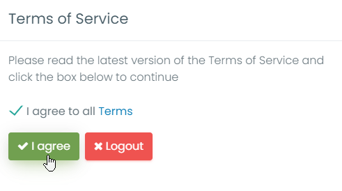 print screen of the Terms of Service popup where the user has to agree in order to proceed with using the All-in-One Event Calendar plugin
