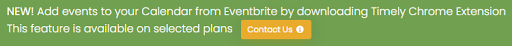 print screen of the EventBrite Timely Chrome Extension with a Contact Us button