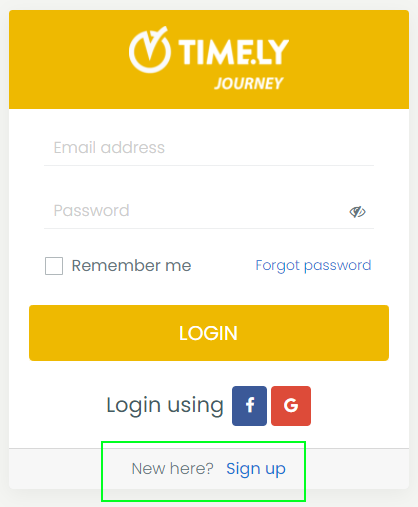 print screen of the All-in-One Event Calendar plugin login page inside the WordPress dashboard with the Sign up link highlighted