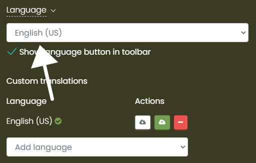 print screen of the custom translation settings and an option with which it is possible to set the default language