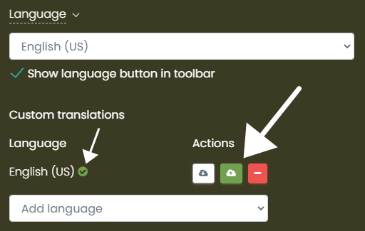 print screen of the custom translation settings and upload options