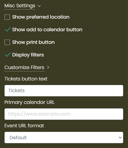 print screen of the area where you can set miscellaneous settings for your Timely Calendar