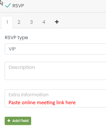 print screen of RSVP with the extra information field where you can add the event online meeting link
