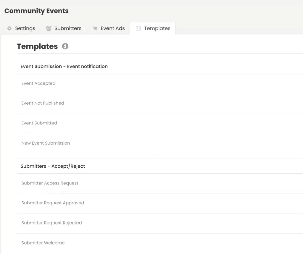 print screen of Timely event software ticketing rsvp templates page