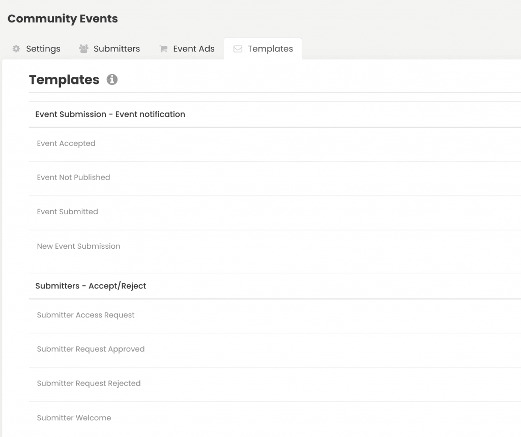 imprimir pantalla de Timely página de plantillas de eventos de la comunidad de software de eventos