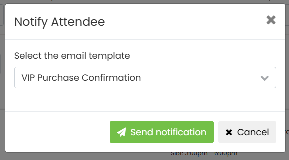 The custom email template options available for manually sent notifications.