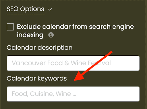 Print screen of Timely dashboard showing the feature Calendar Keywords. 