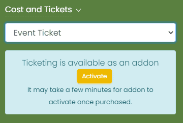 print screen of the message displayed to active ticketing add-on
