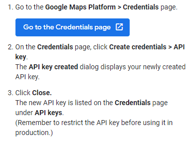 print screen of Google Maps API Key instructions from Google