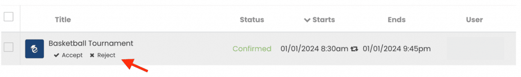 the button to reject event submission