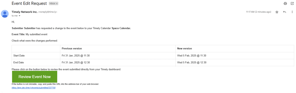 the approval notification email sent to admins.