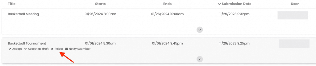 the option to reject event submission