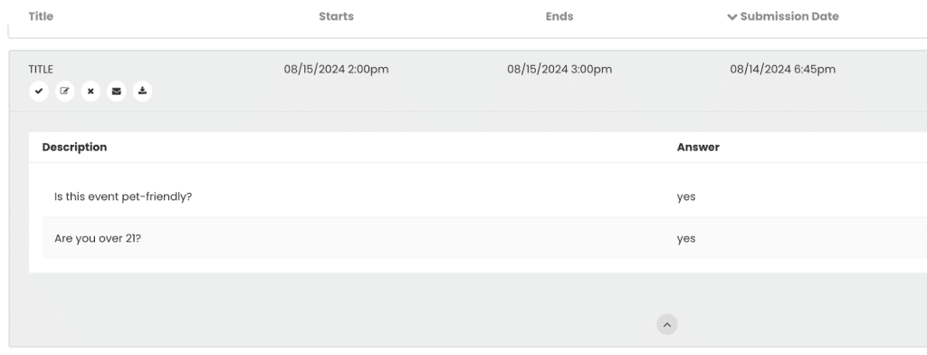 Section listing all your custom questions and the answers provided by the submitter.