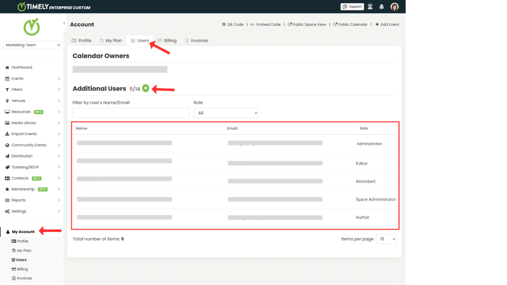 The users tab, within My Account, where you can add new users.