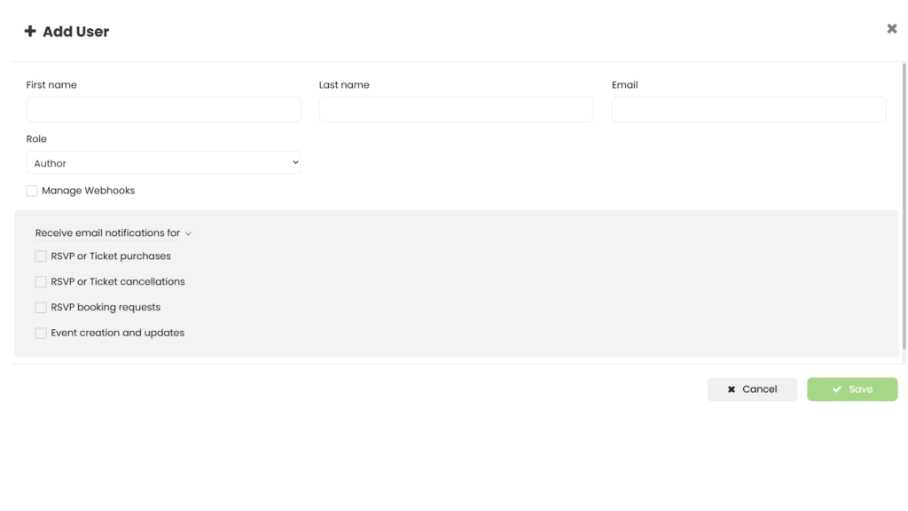 User card overview with settings and individual permissions