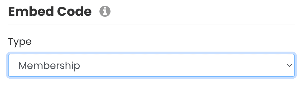 Embed code type dropdown menu.