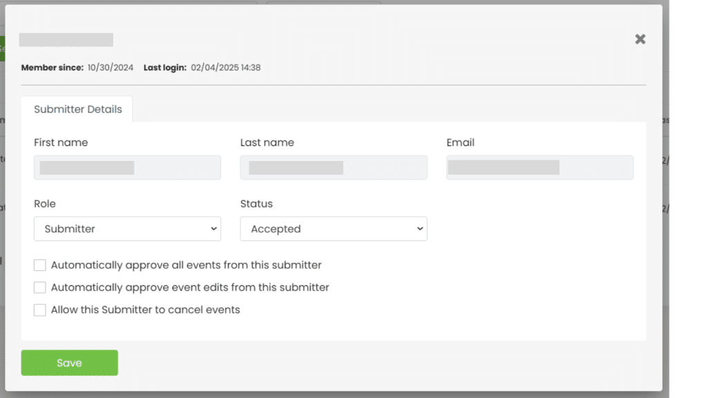 Submitter card details.