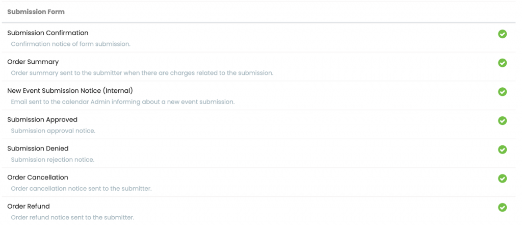 print screen of Timely event app dashboard highlighting event submission email templates edit function 