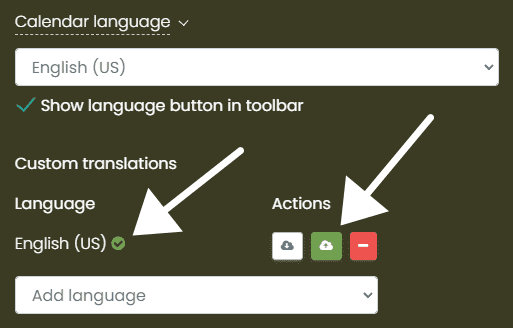 screen shot of Timely dashboard custom translations upload options