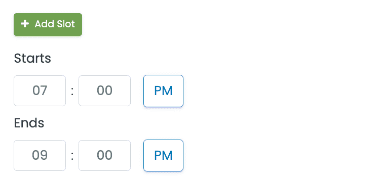 print screen of the first ticket block with a time slots available for registration