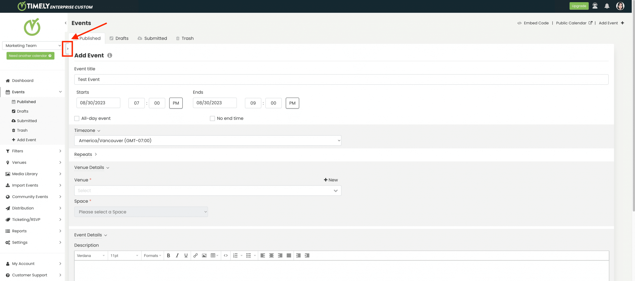How to Create An Event on Timely Software Timely
