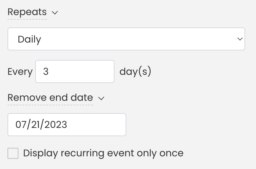 Timely dashboard event creation recurrence settings.
