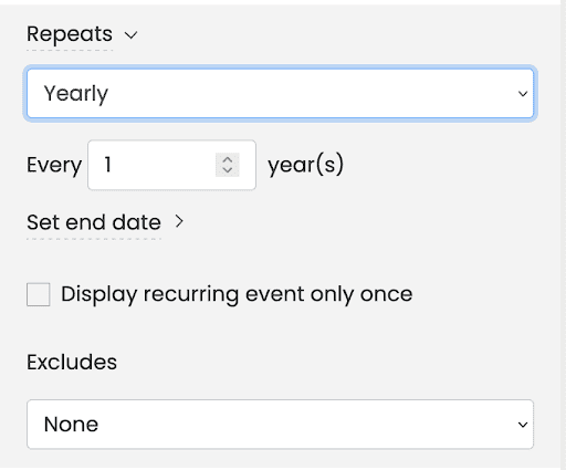 Timely dashboard event creation yearly repeats.