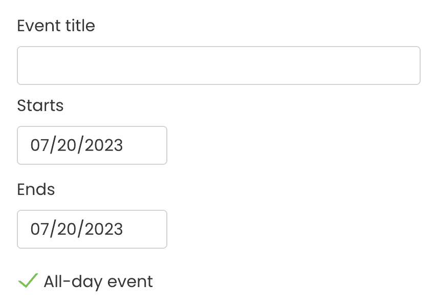 Timely ダッシュボードのイベント作成の終日イベント オプション。