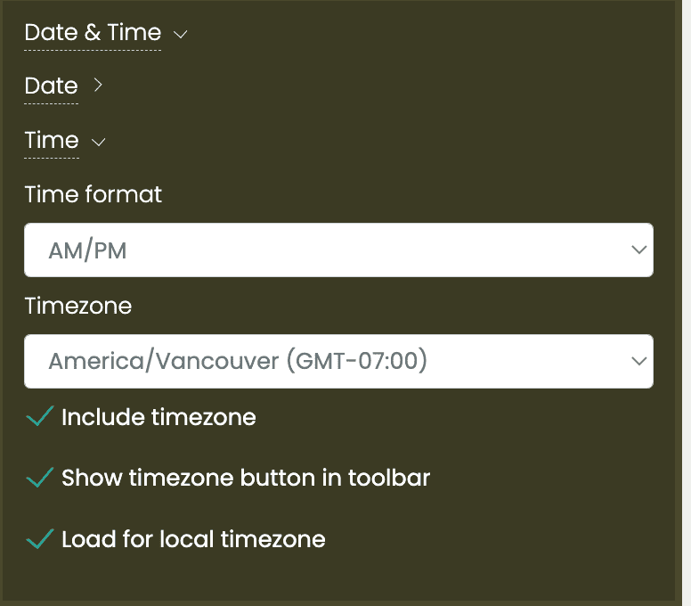 print screen of Timely event system multiple time zones settings