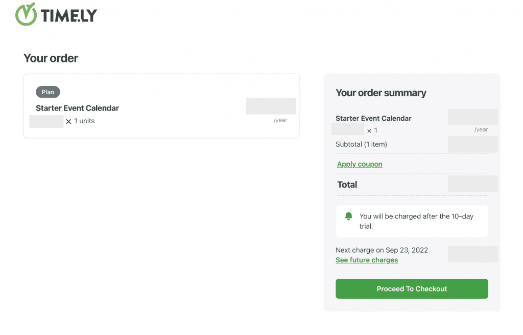 print screen of checkout page to upgrade subscription plan