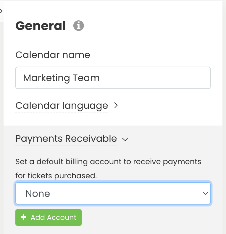 print screen of Timely event platform payments receivable settings