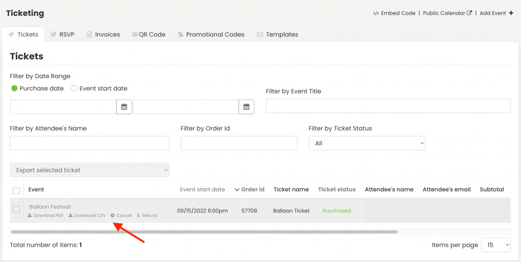 print screen for explain how manage ticket events