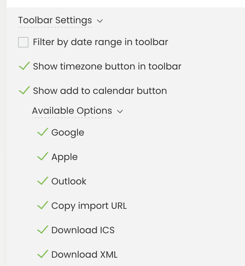 Timely software toolbar settings options under within the Design settings.