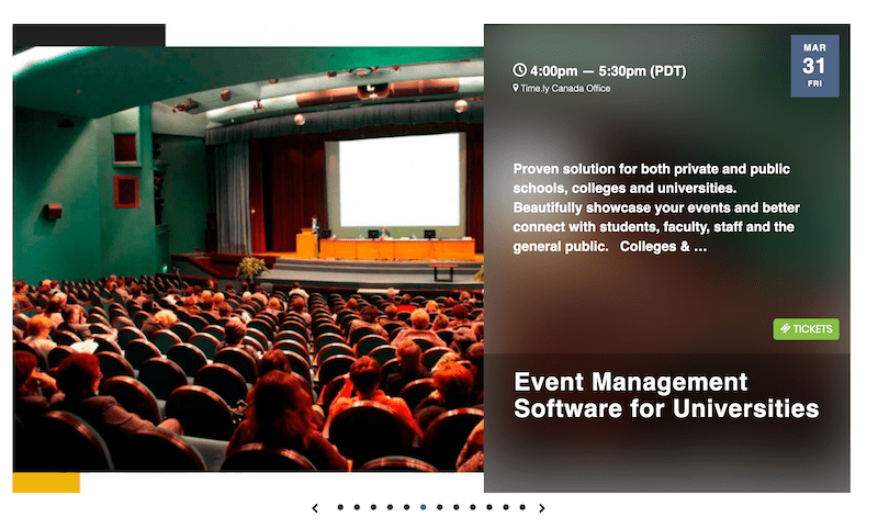example of an event slider widget installed on a website