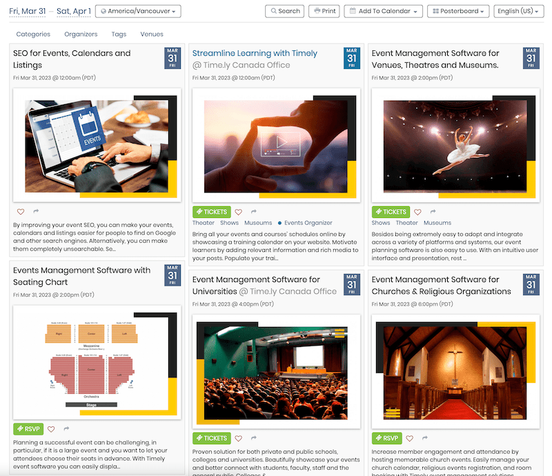 print screen of Timely poster board full calendar view
