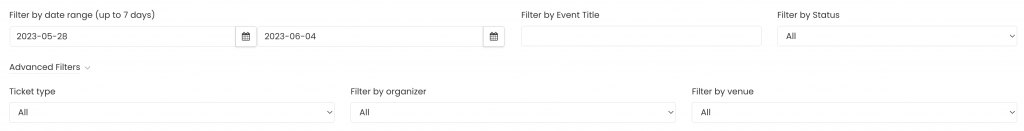 print screen of Timely availability dashboard filters