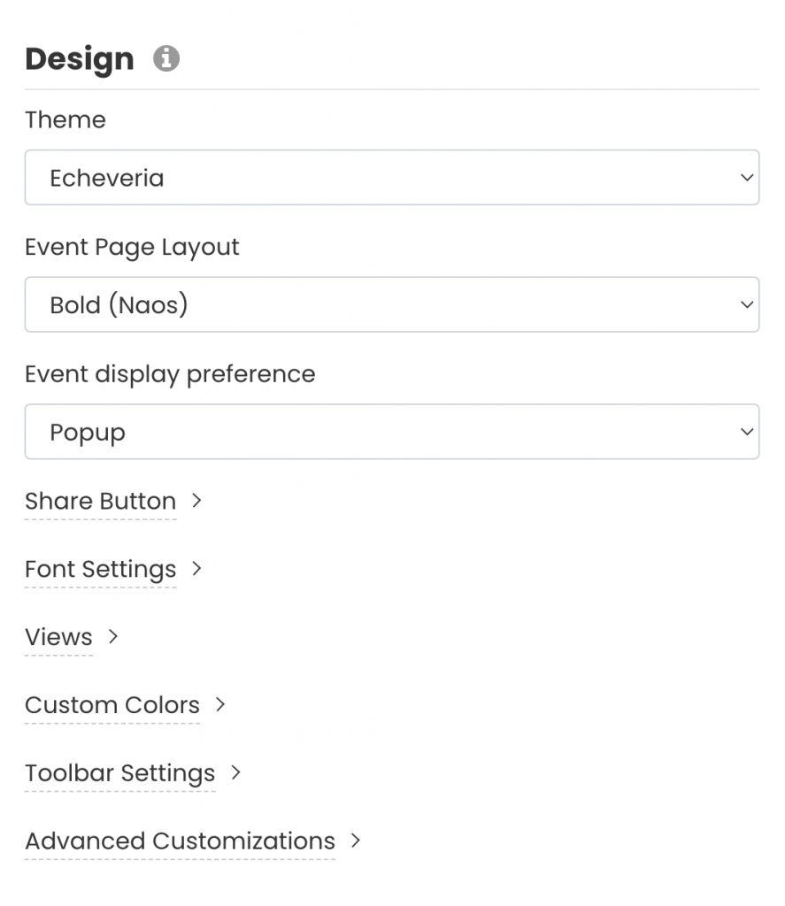 Timely event management software account design settings
