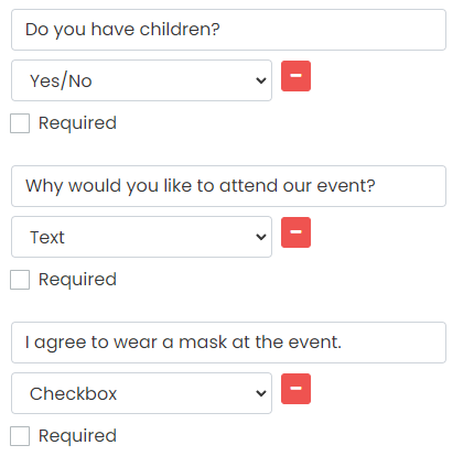 print screen of a event ticket custom questions