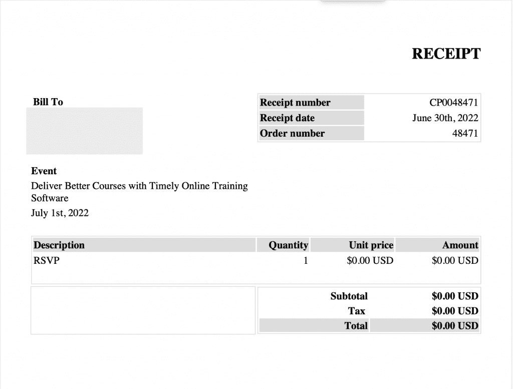 Example of an invoice pdf a customer will receive by email