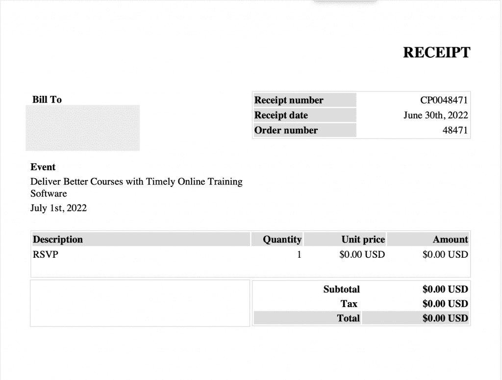 顧客が電子メールで受け取る請求書の PDF の例