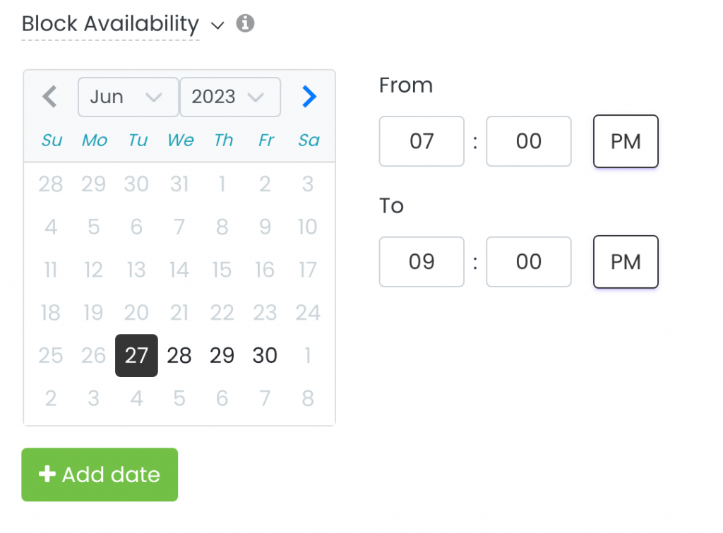 Timely calendar showing block availability