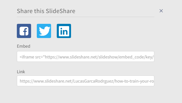 Print screen showing the embed option to share this SlideShare