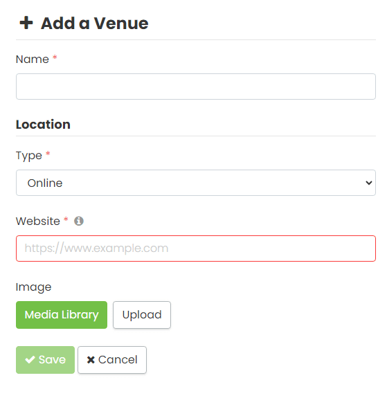 print screen of add a venue options