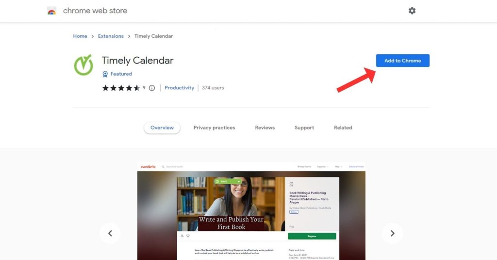 print screen of Timely Calendar extension page on Chrome Web Store