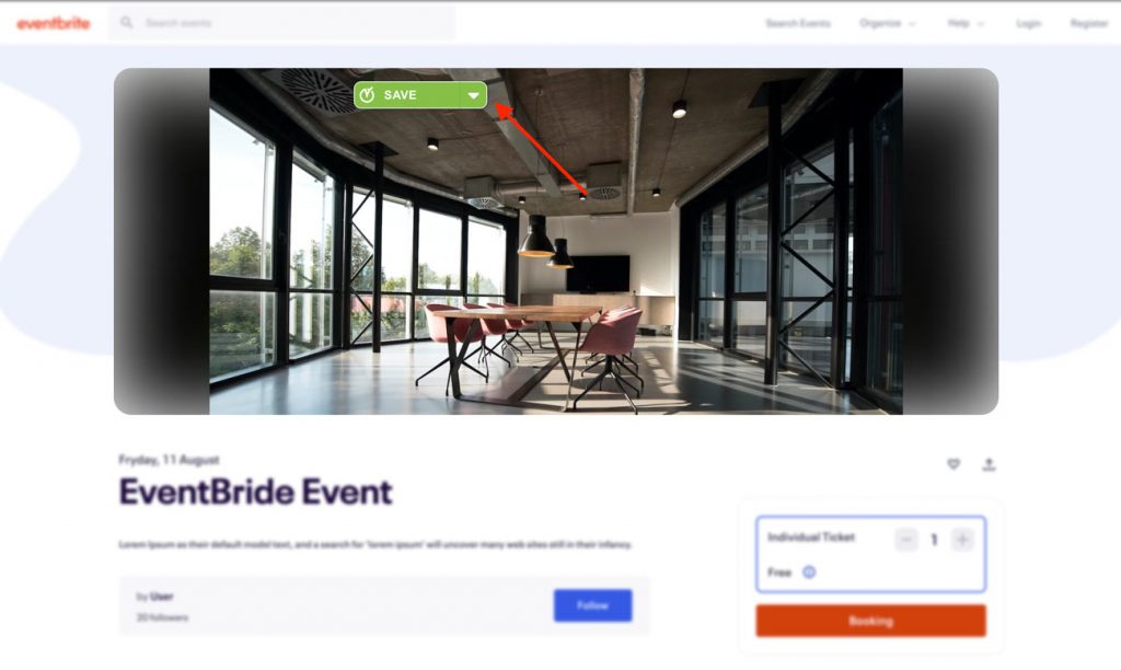 print screen of an Eventbrite event post highlighting Timely Save button